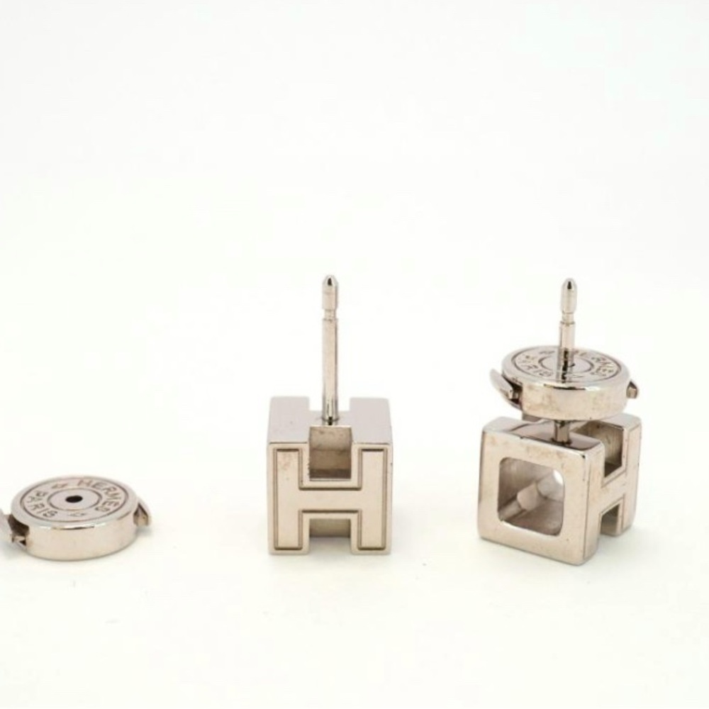 AUTHENTIC Hermes Cage d’H Cube Pink/Silver Earrings w/ Original Box & Ribbon - Picture 8 of 14
